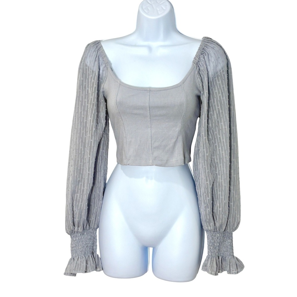 Urban Outfitters Puff Sleeve Crop Top M Milkmaid Ribbed Coquette Y2K Balletcore